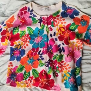 Design Options By Philip And Jane Gordon Hawaiian Hibiscus Knit Cardigan L